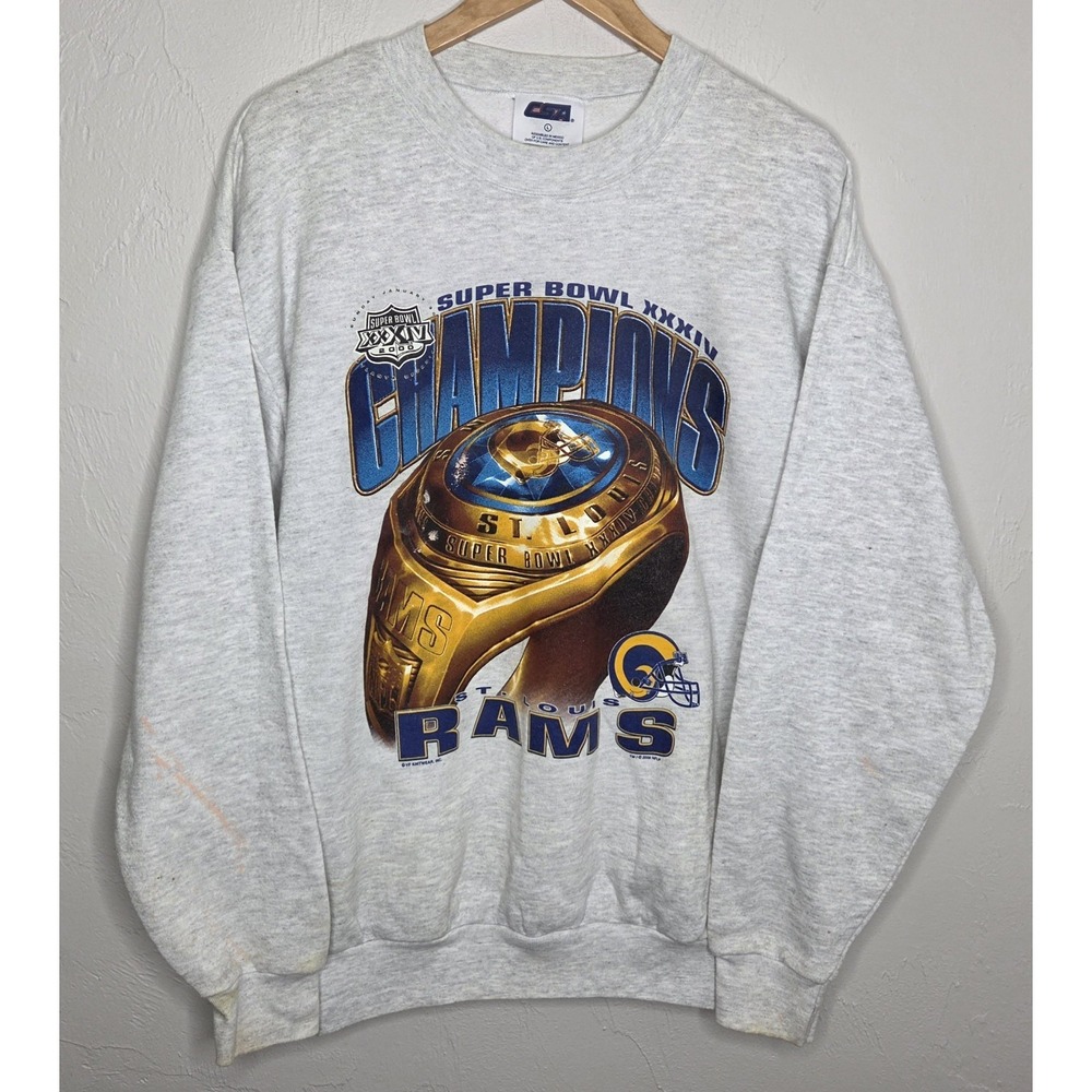 Vintage 2000 XXXIV St. Louis Rams‎ NFL Super Bowl Ring Sweatshirt Large *Read